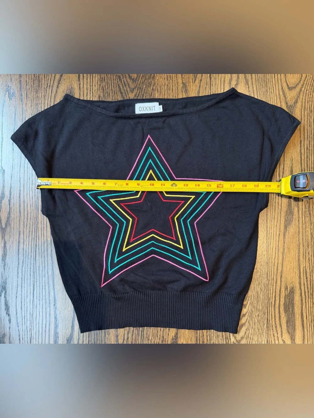 Oxknit Retro Star Relaxed Black Cotton Knit Top - Picture 3 of 5